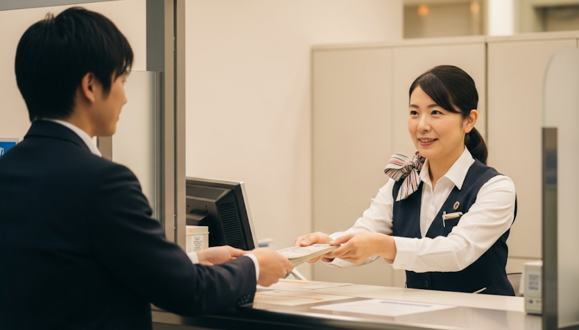 銀行の窓口で還付金を受け取る