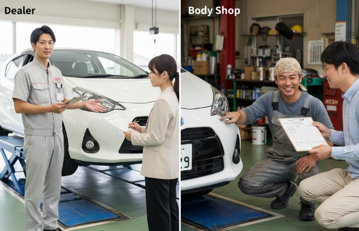 ディーラーと板金塗装工場の費用を比較